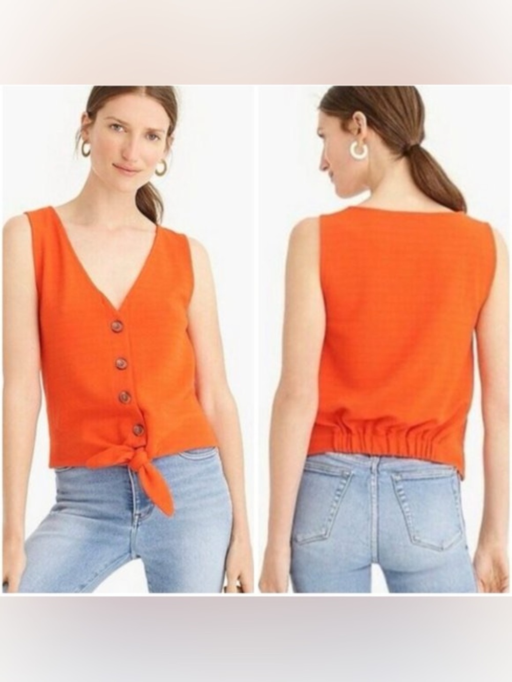 J.Crew Tie Front Textured Tank Top in a bright red-orange shade size medium